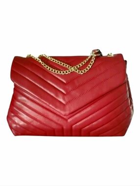Red Quilted Shoulder Bag with Chain Strap - Classic